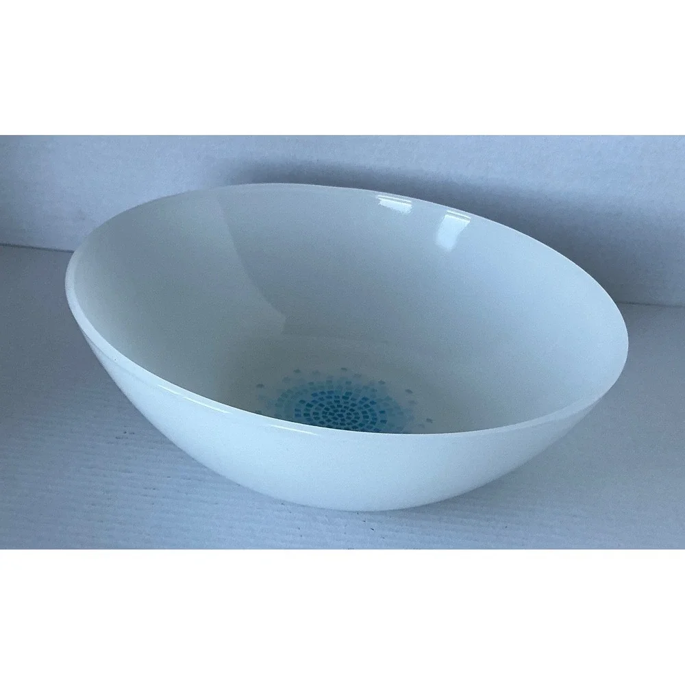 Fire-King Vintage Blue Mosaic Milk Glass Mixing Bowl 6.5 Inch Mid Century Modern